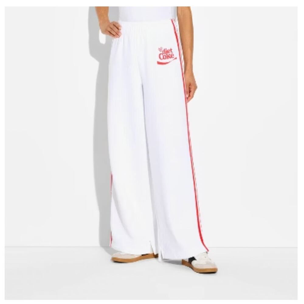 Diet Coke White Cotton Blend Sweatpants Track Pants Wide Leg size XXL